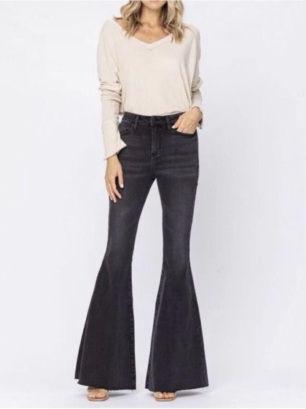 Judy Blue Super flare High-Rise charcoal black wash jeans Sz 13/31